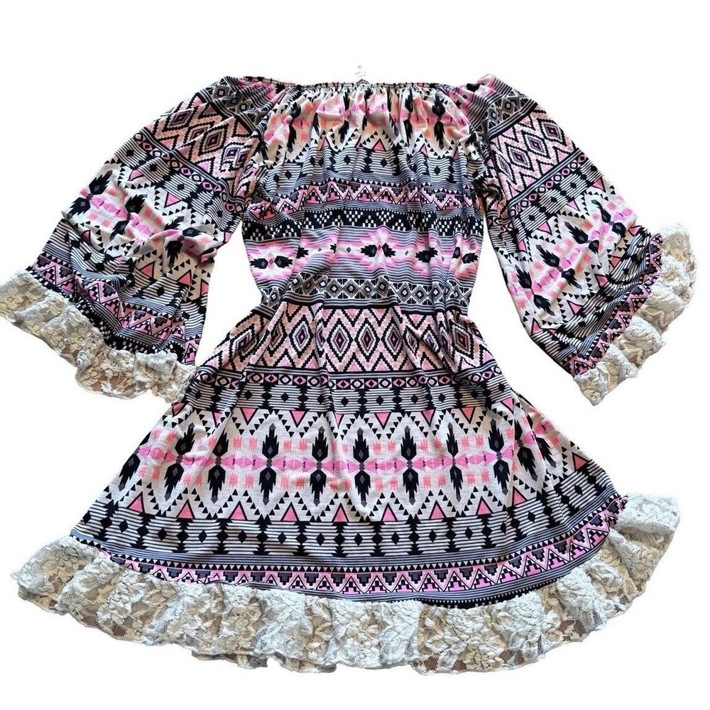 Together 2B Women’s dress S vibrant pink geometric patterns bohemian